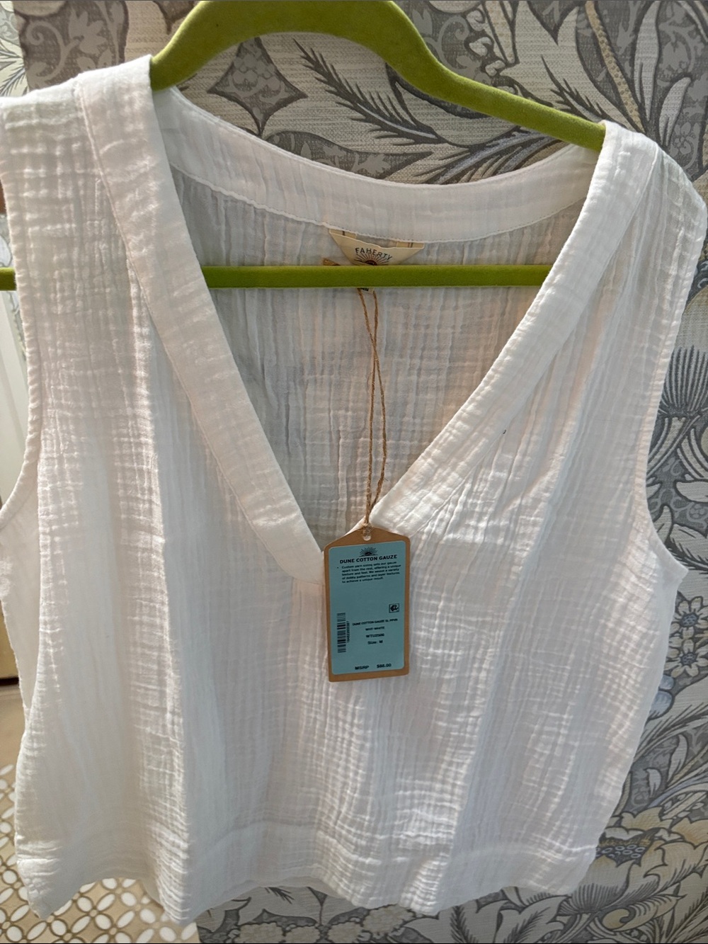 Faherty White Gauze V-Neck Sleeveless Top